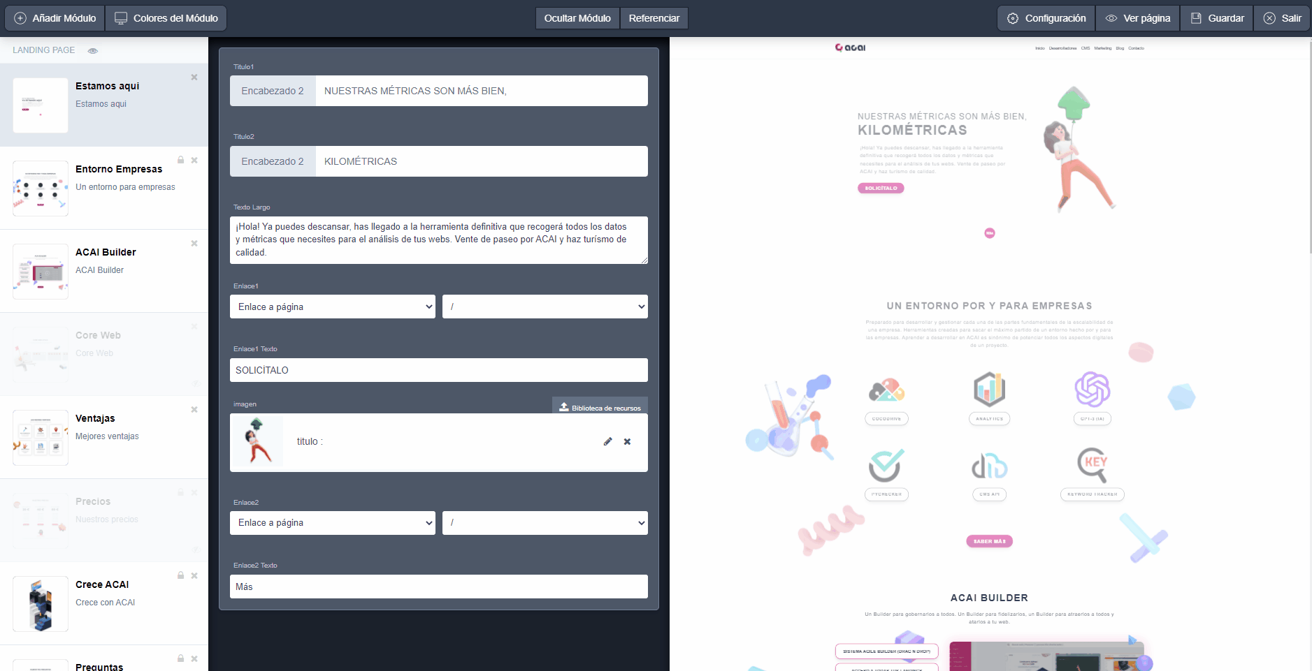 sistema builder Drag and Drop